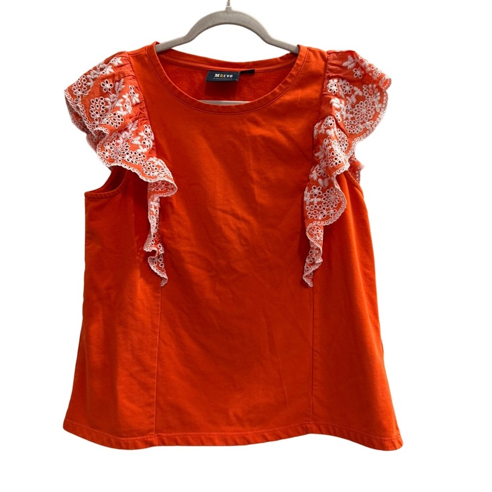 Maeve Orange Eyelet Ruffle Sleeve Shell - Picture 2 of 13